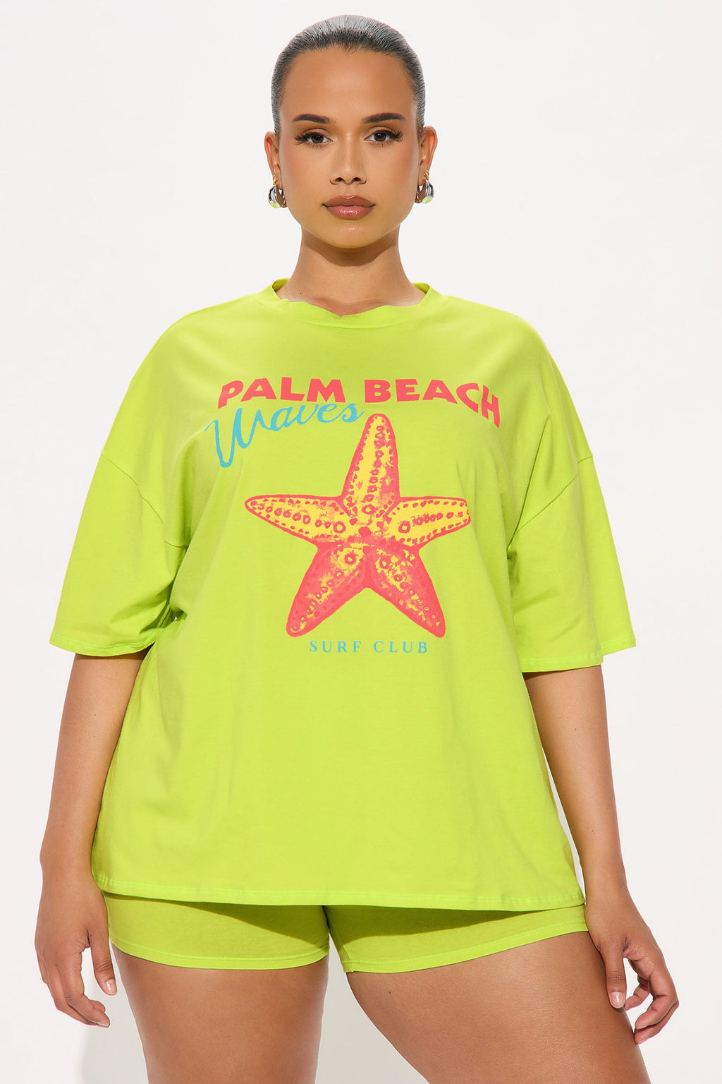 Palm Beach Waves Biker Short Set - Chartreuse