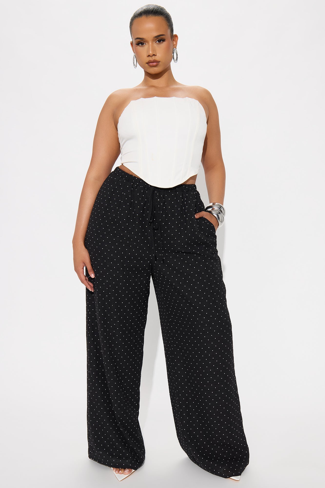 On My Way Polka Dot Wide Leg Pant - Black