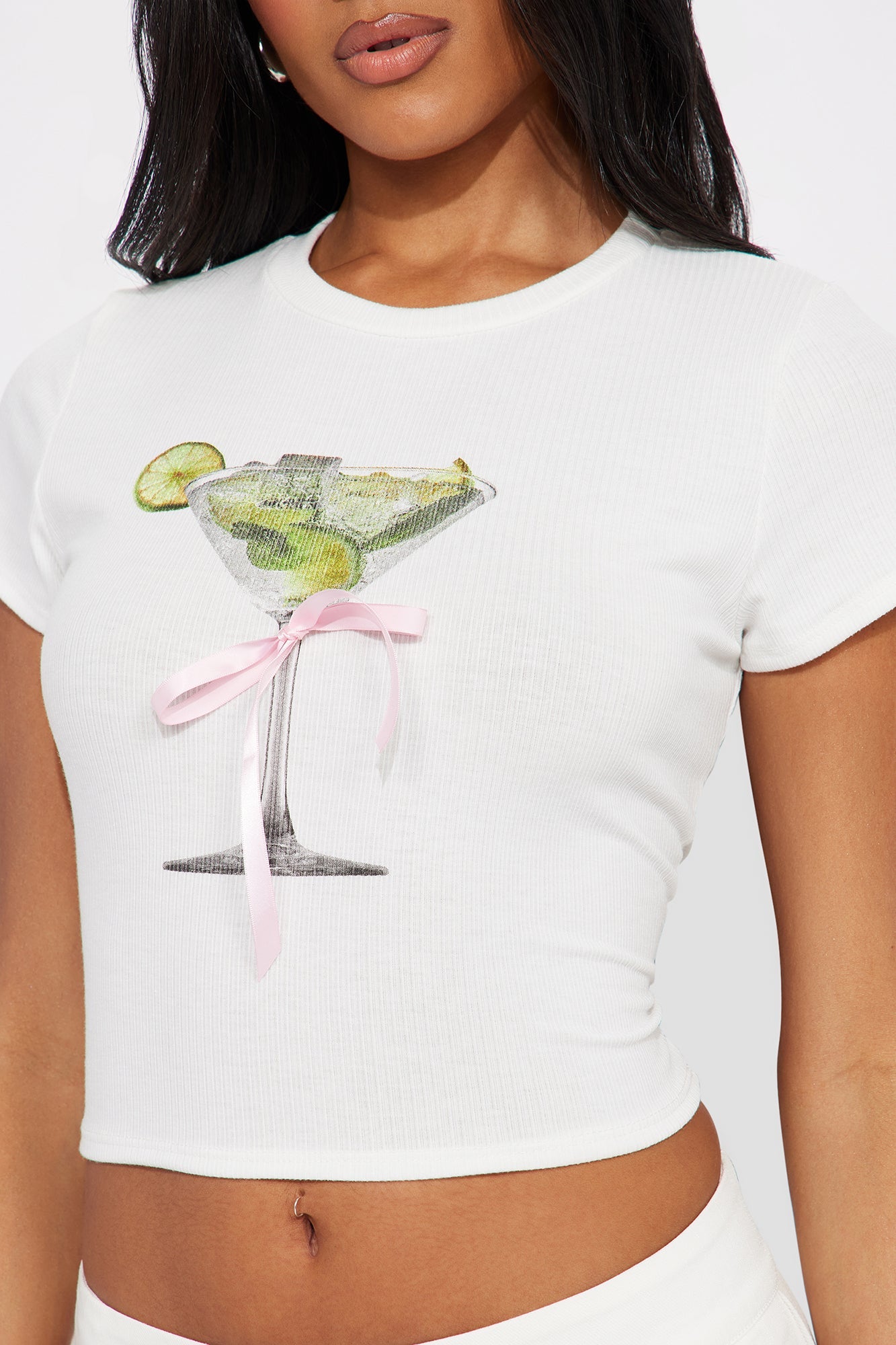 Mojito Please Graphic Tee With Bow - White