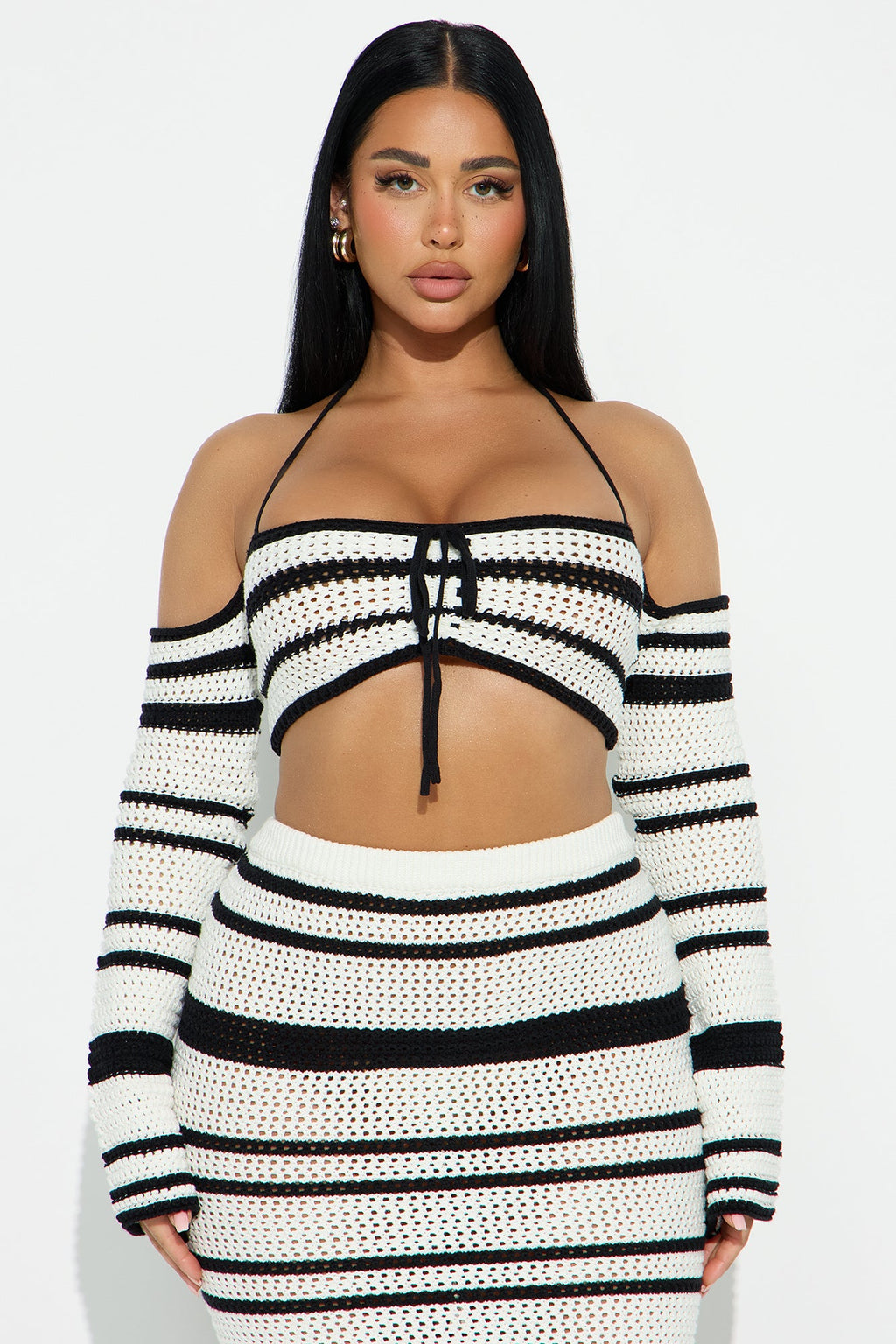 Samba Beach Crochet Skirt Set - White/Black