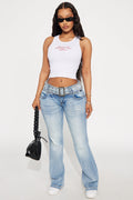 Born To Brag Belted Low Rise Flare Jeans - Medium Wash