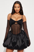 Josefina Sheer Corset Bubble Mini Dress - Black
