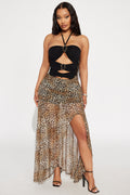 Leopard's Kiss Mesh Maxi Skirt - Brown/combo