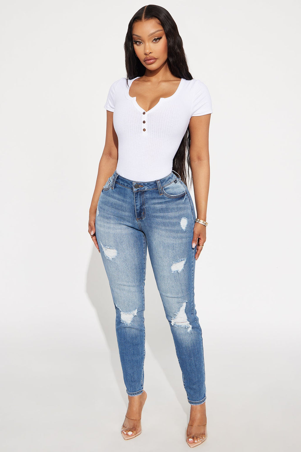 On Repeat Ripped Skinny Jeans - Medium Wash