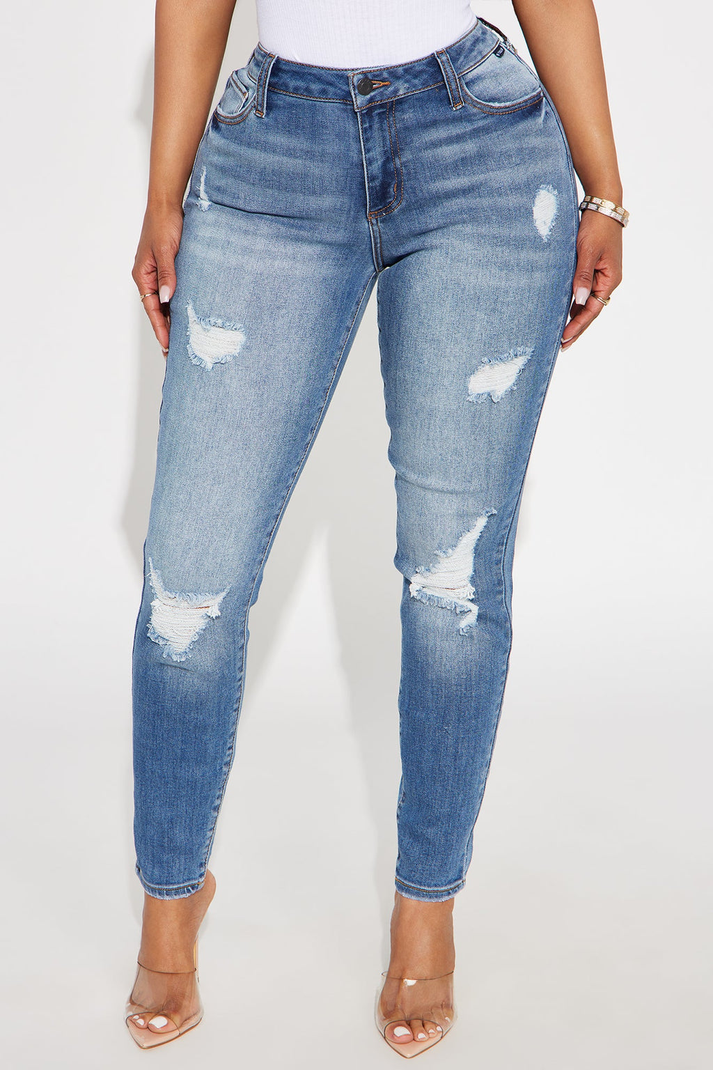 On Repeat Ripped Skinny Jeans - Medium Wash