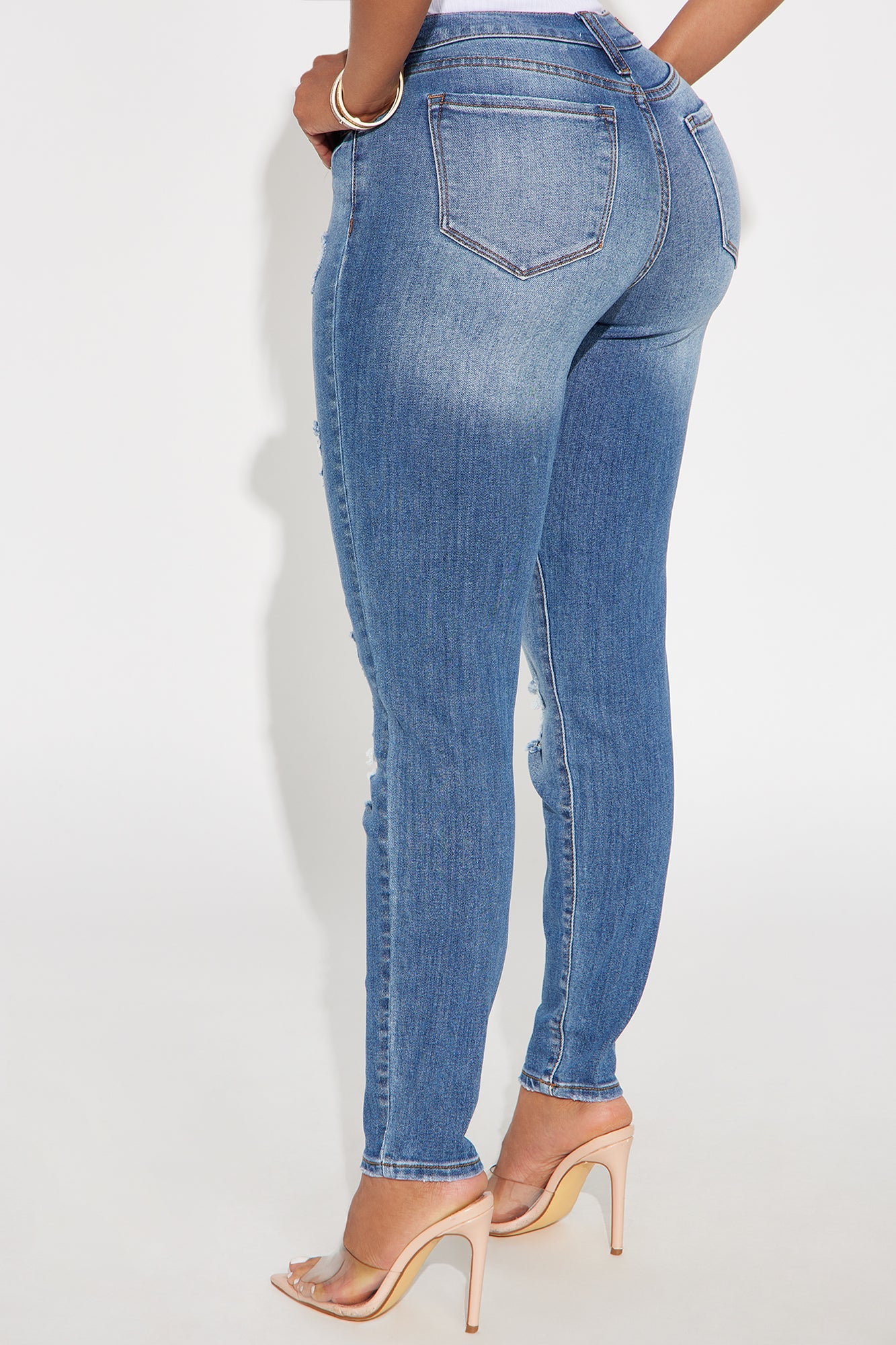 On Repeat Ripped Skinny Jeans - Medium Wash