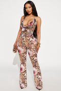 Fierce Leopard Halter Top And Pant Set - Mauve/combo