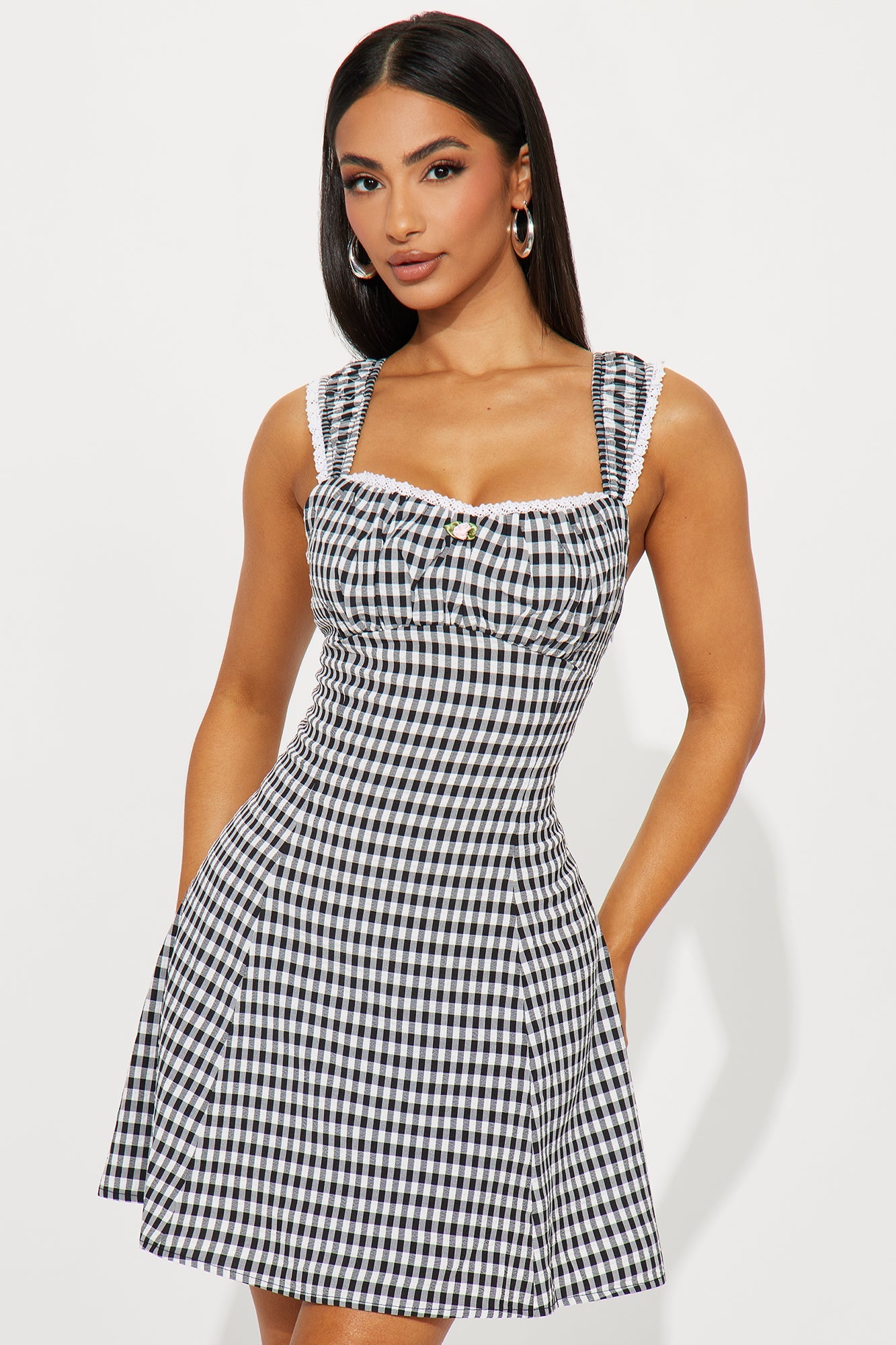 Ellis Gingham Mini Dress - Black