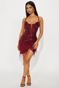 Gina Embellished Mini Dress - Burgundy