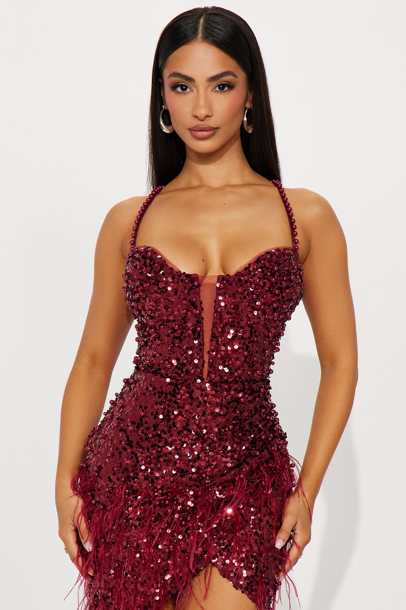 Gina Embellished Mini Dress - Burgundy