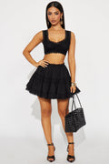 Hannah Tiered Cotton Mini Skirt - Black