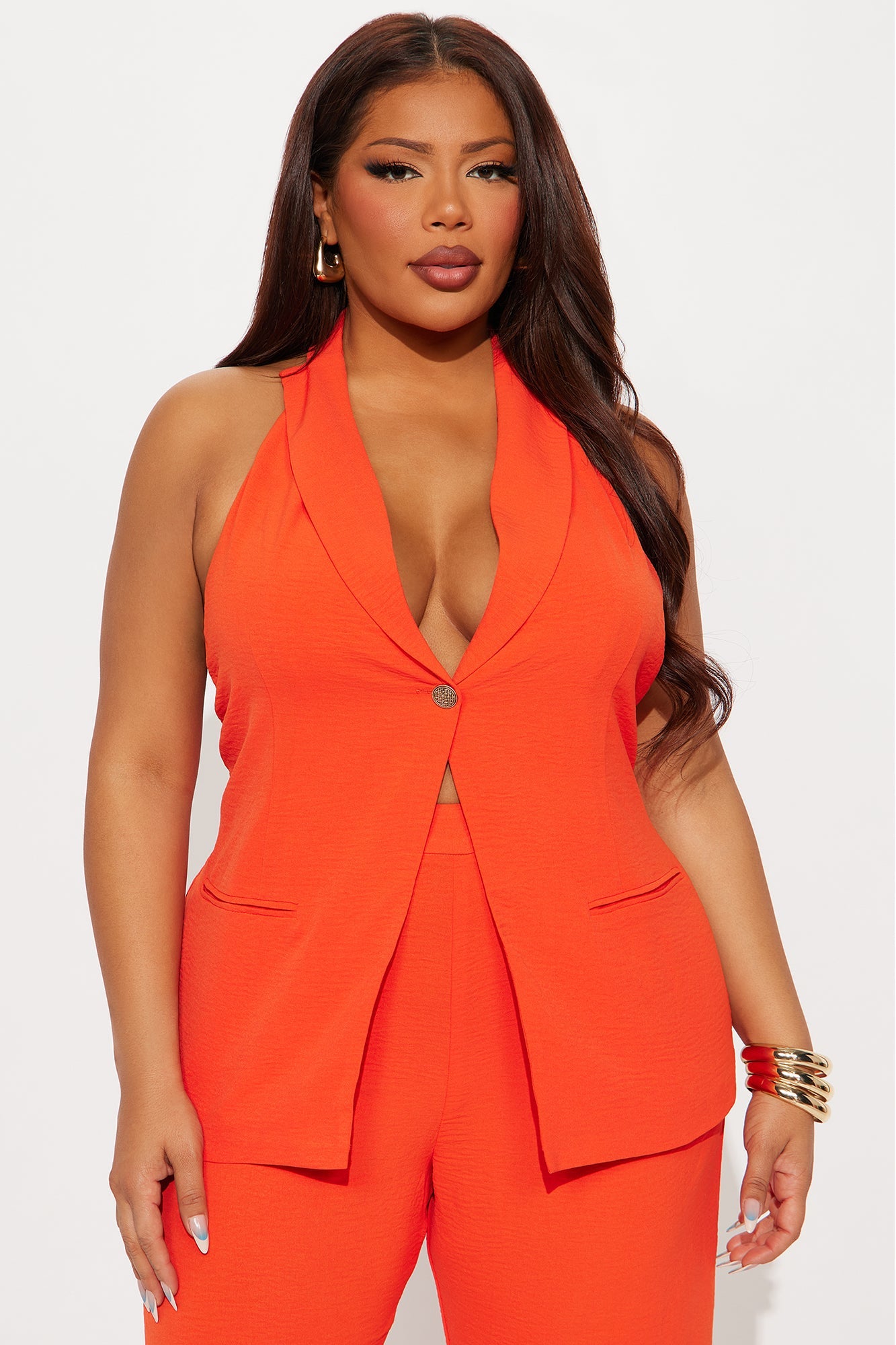 Clementine Backless Vest Pant Set - Orange
