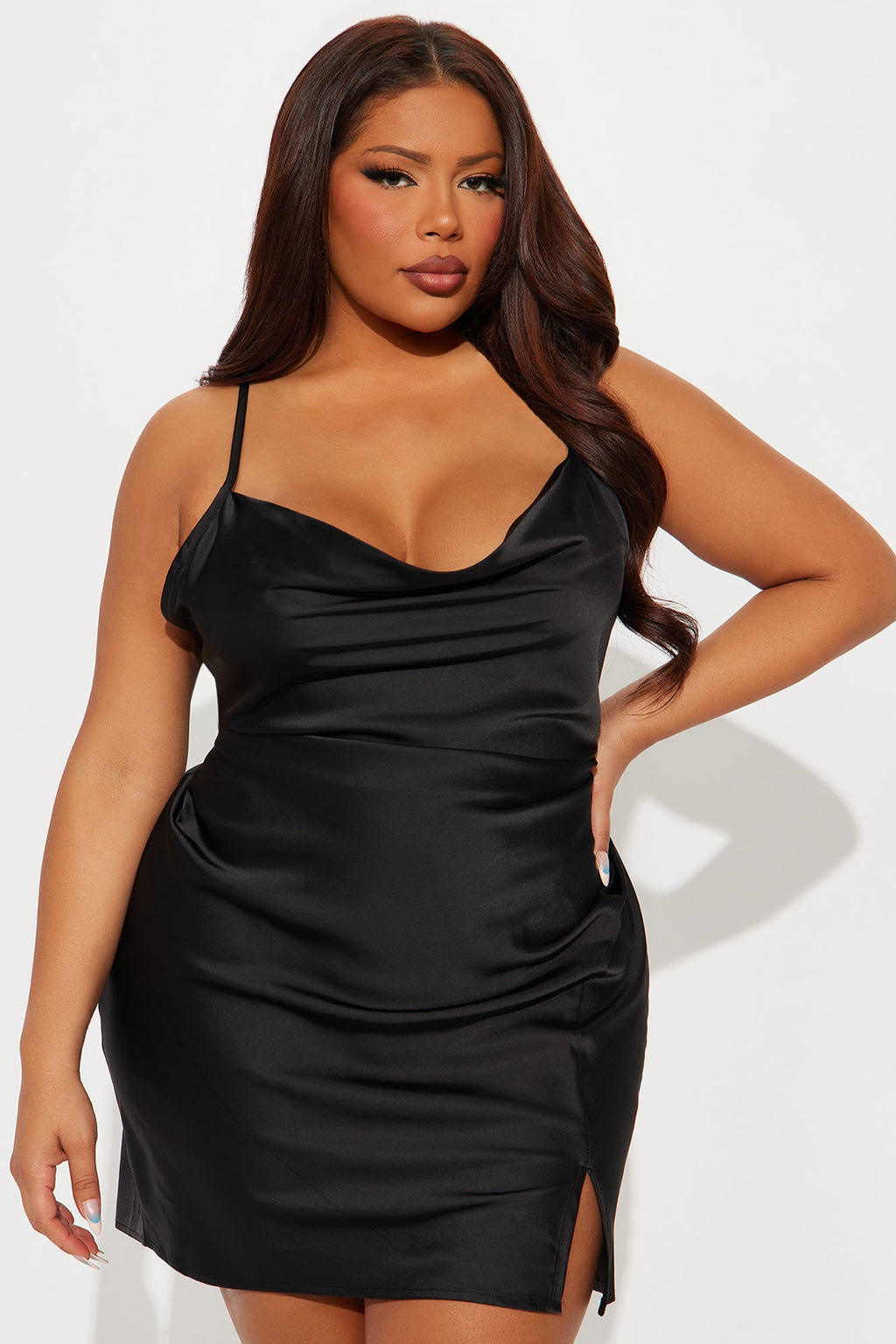 Adria Satin Mini Dress Set - Black