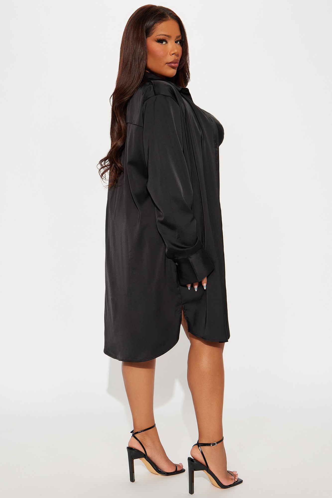 Adria Satin Mini Dress Set - Black