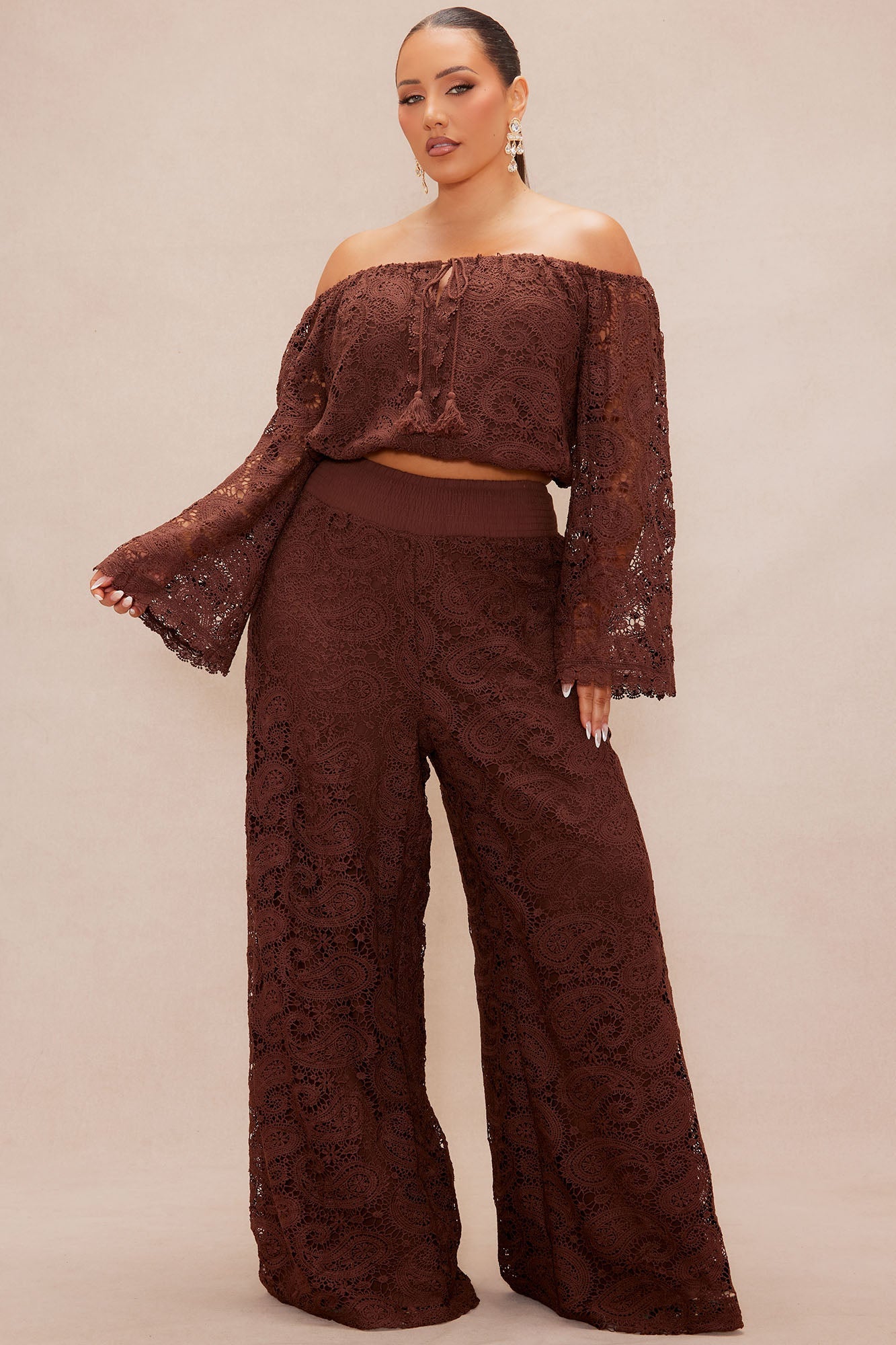 Marina Crochet Pant Set - Chocolate