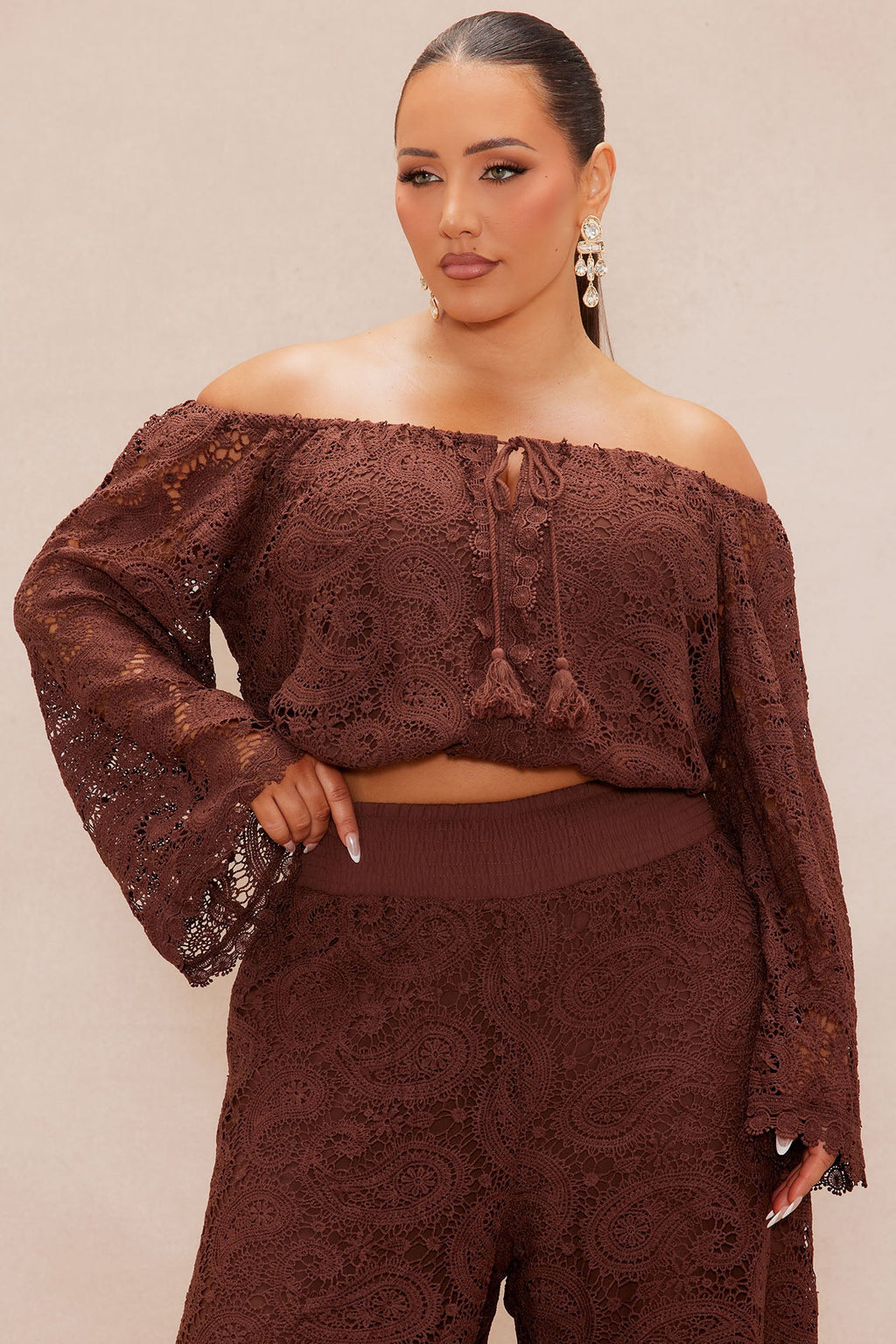 Marina Crochet Pant Set - Chocolate