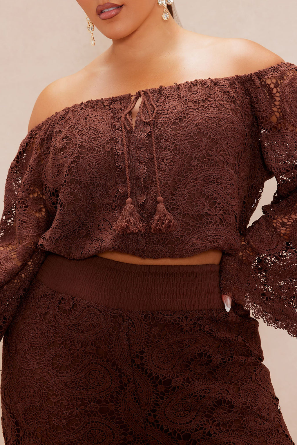 Marina Crochet Pant Set - Chocolate