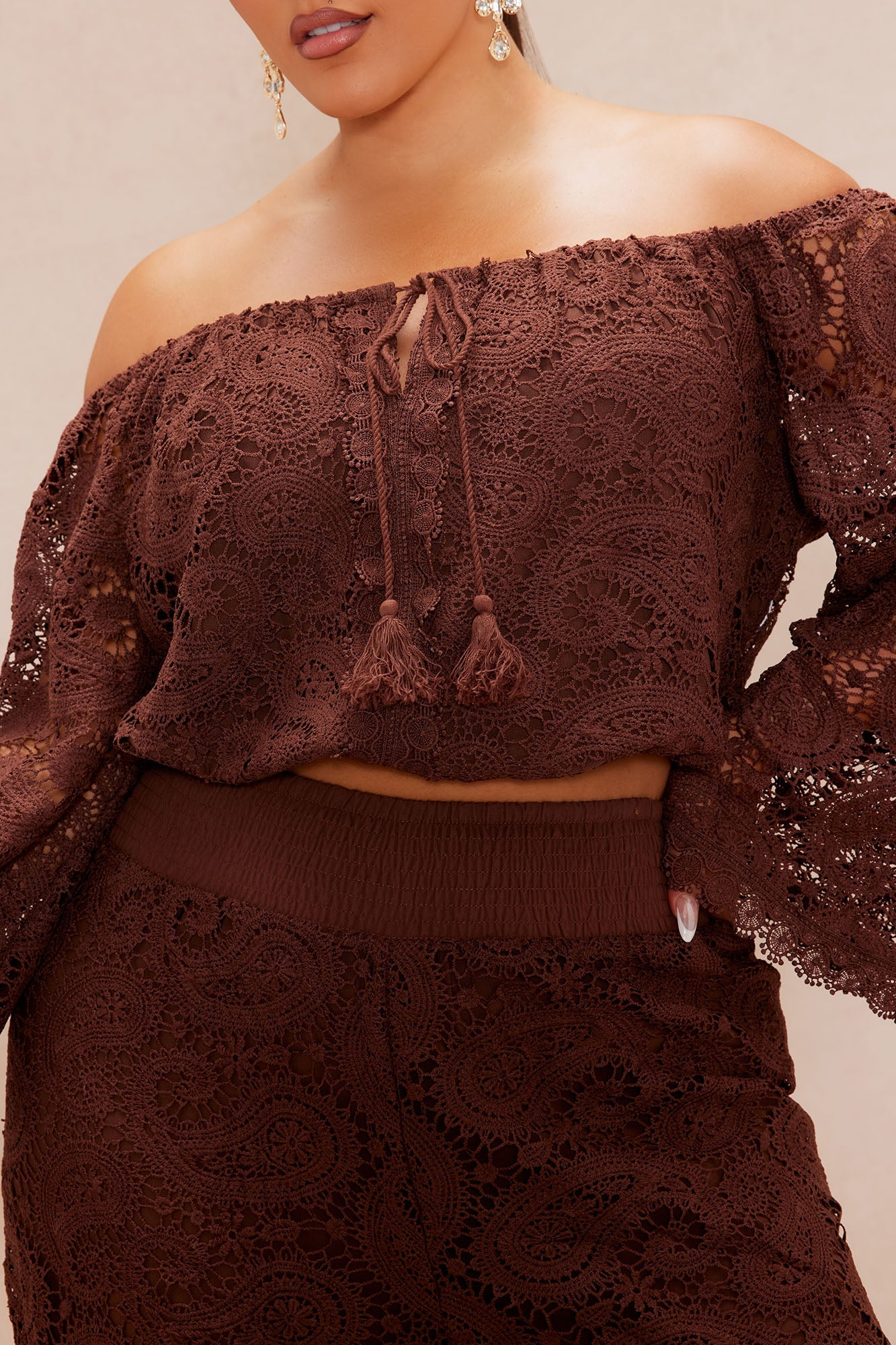 Marina Crochet Pant Set - Chocolate