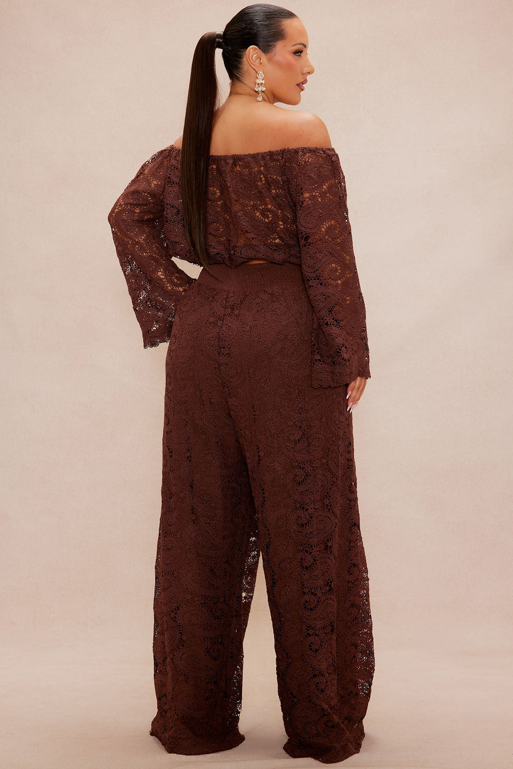 Marina Crochet Pant Set - Chocolate