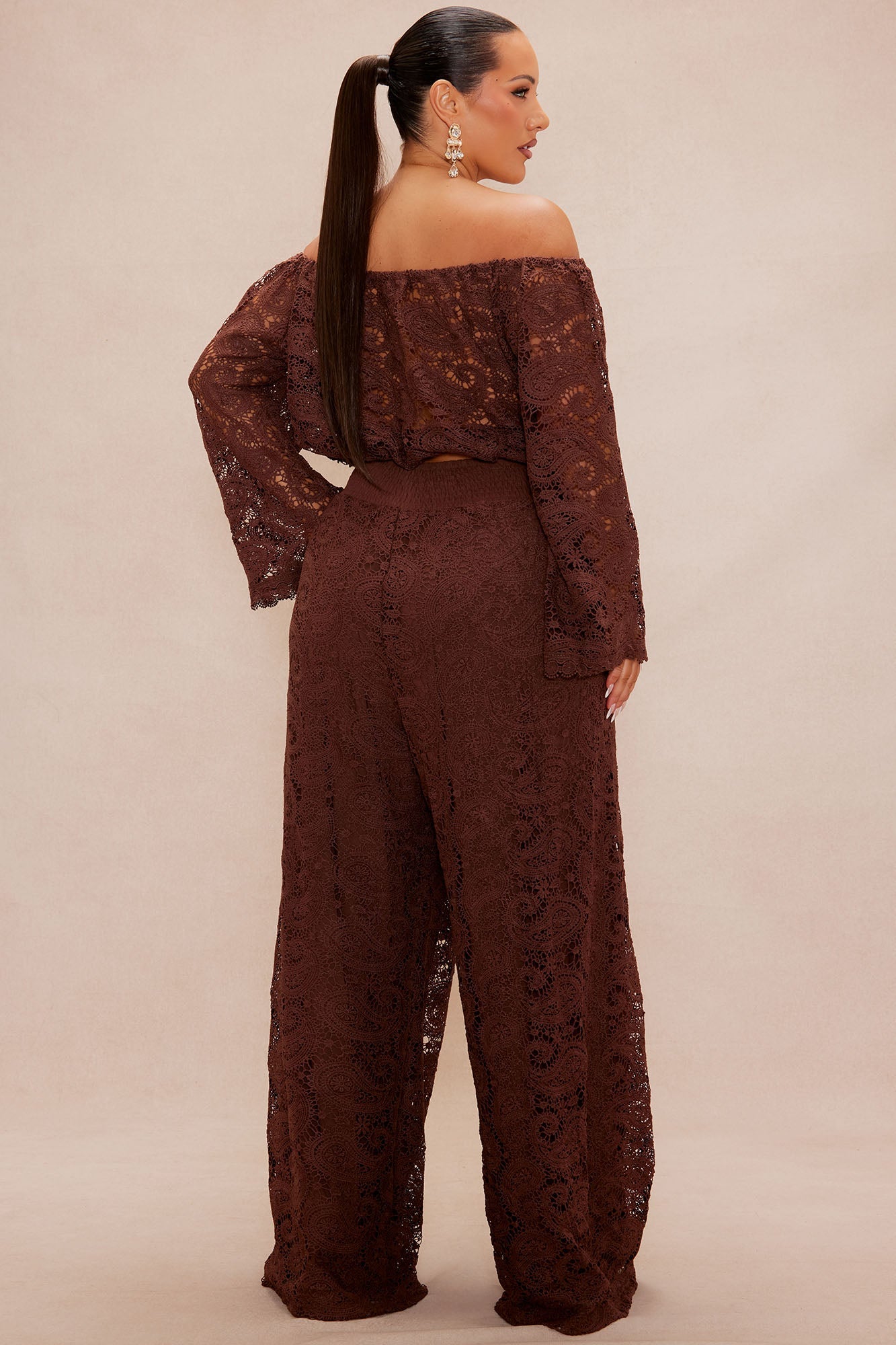 Marina Crochet Pant Set - Chocolate