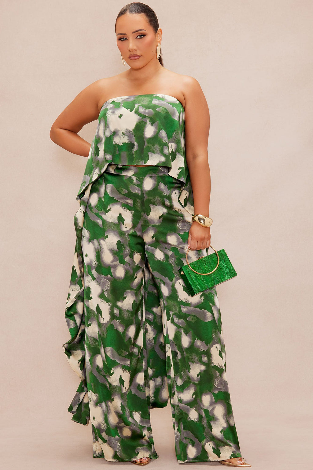 Kimoko Satin Pant Set - Green/combo