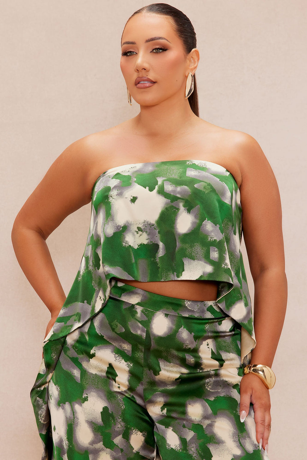 Kimoko Satin Pant Set - Green/combo