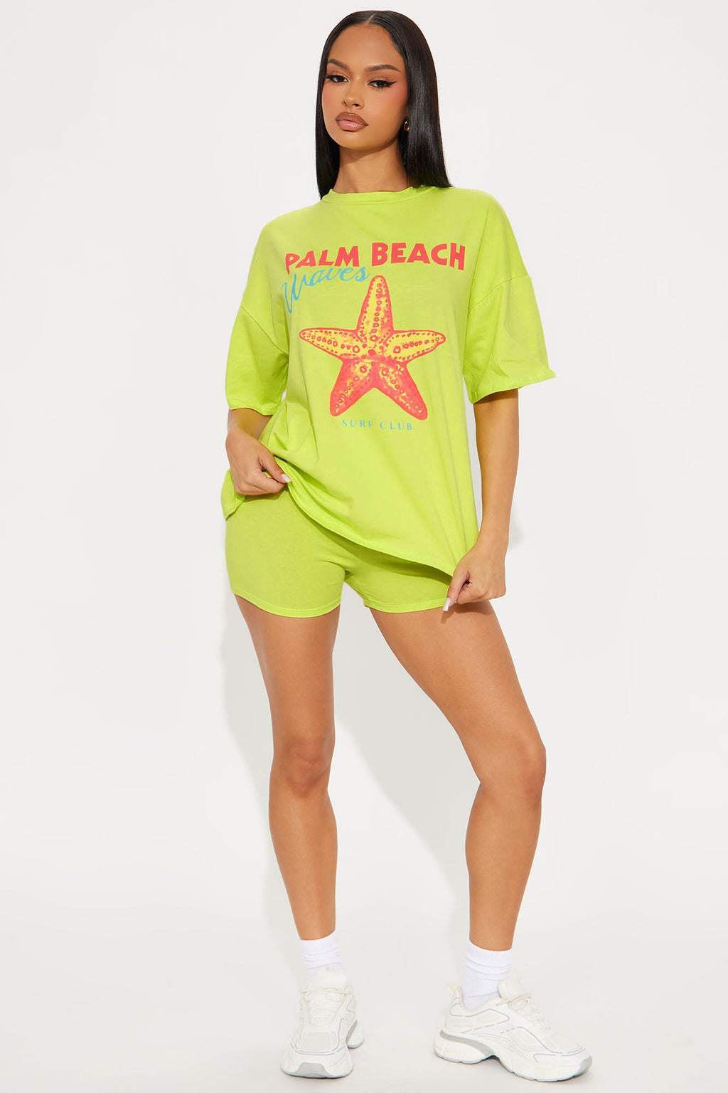 Palm Beach Waves Biker Short Set - Chartreuse