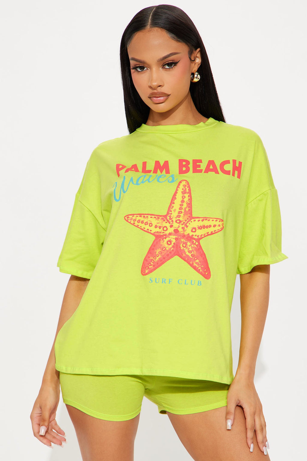 Palm Beach Waves Biker Short Set - Chartreuse