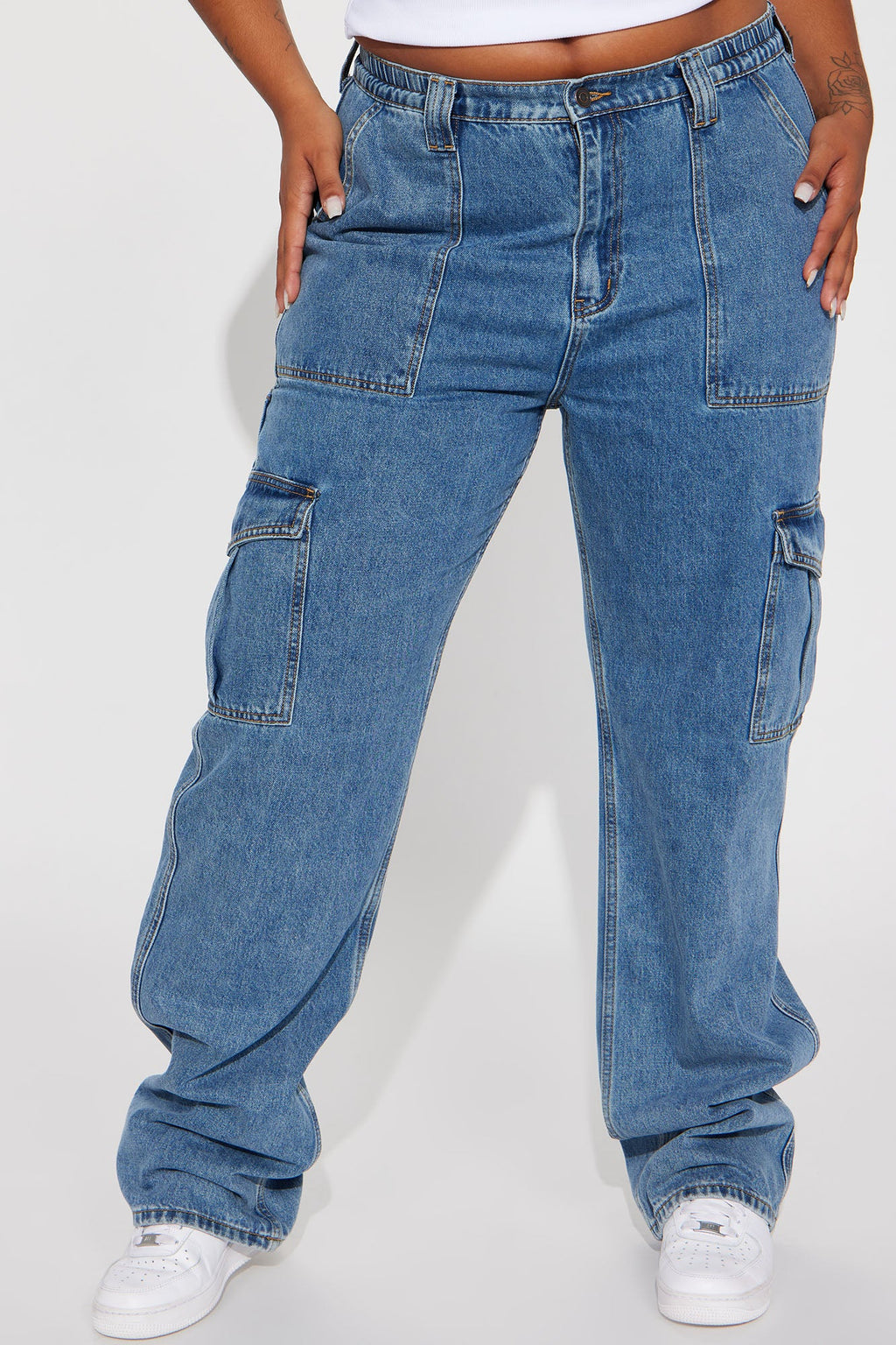 Tall Don't You Worry Wide Leg Cargo Jeans - Medium Blue Wash