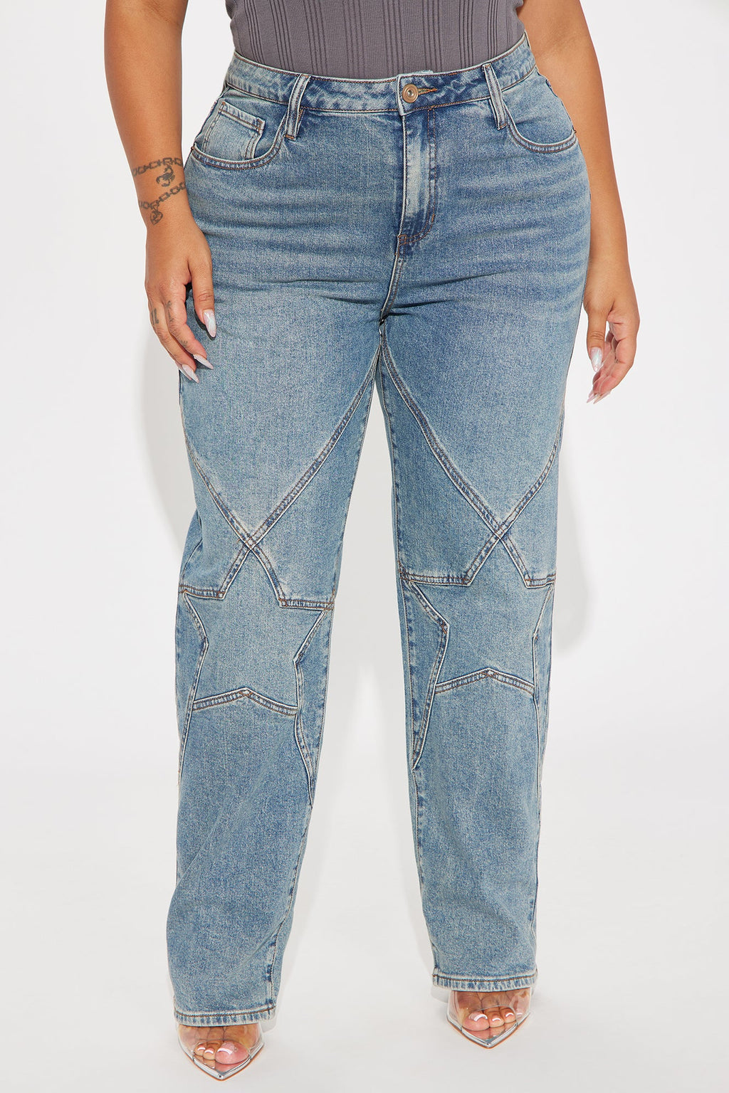 Sky Of Stars Stretch Straight Leg Jeans - Medium Wash