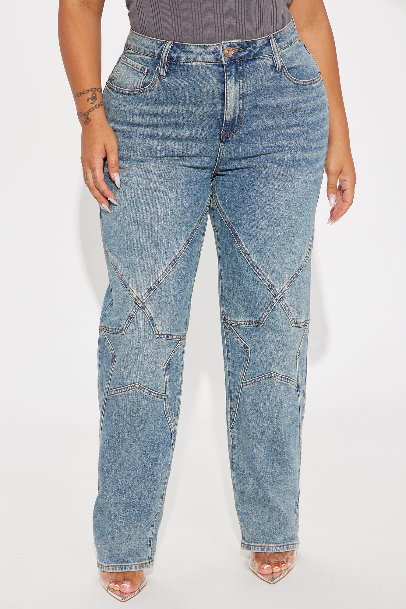 Sky Of Stars Stretch Straight Leg Jeans - Medium Wash