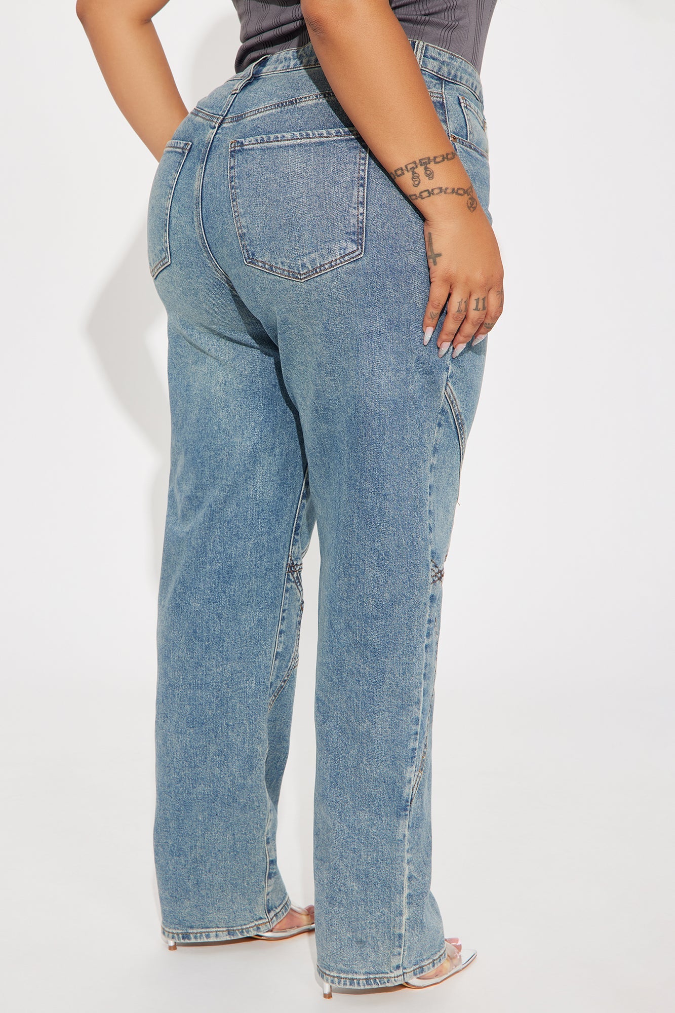 Sky Of Stars Stretch Straight Leg Jeans - Medium Wash