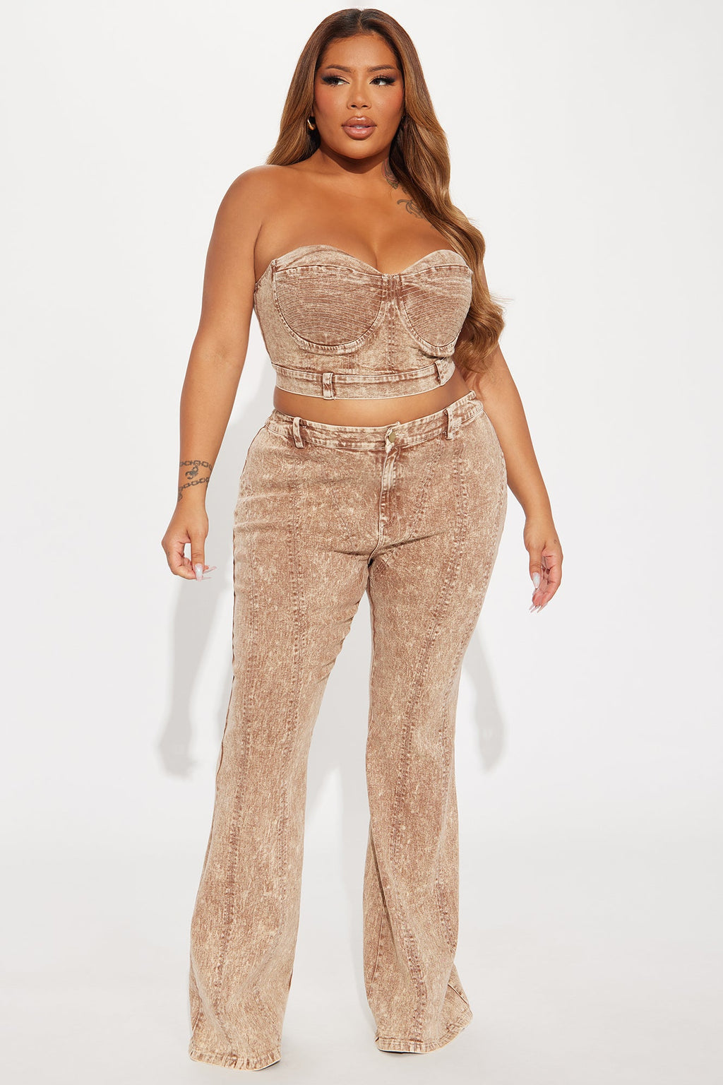 Bella Denim Pant Set - Camel