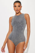 Santana Washed Bodysuit - Charcoal