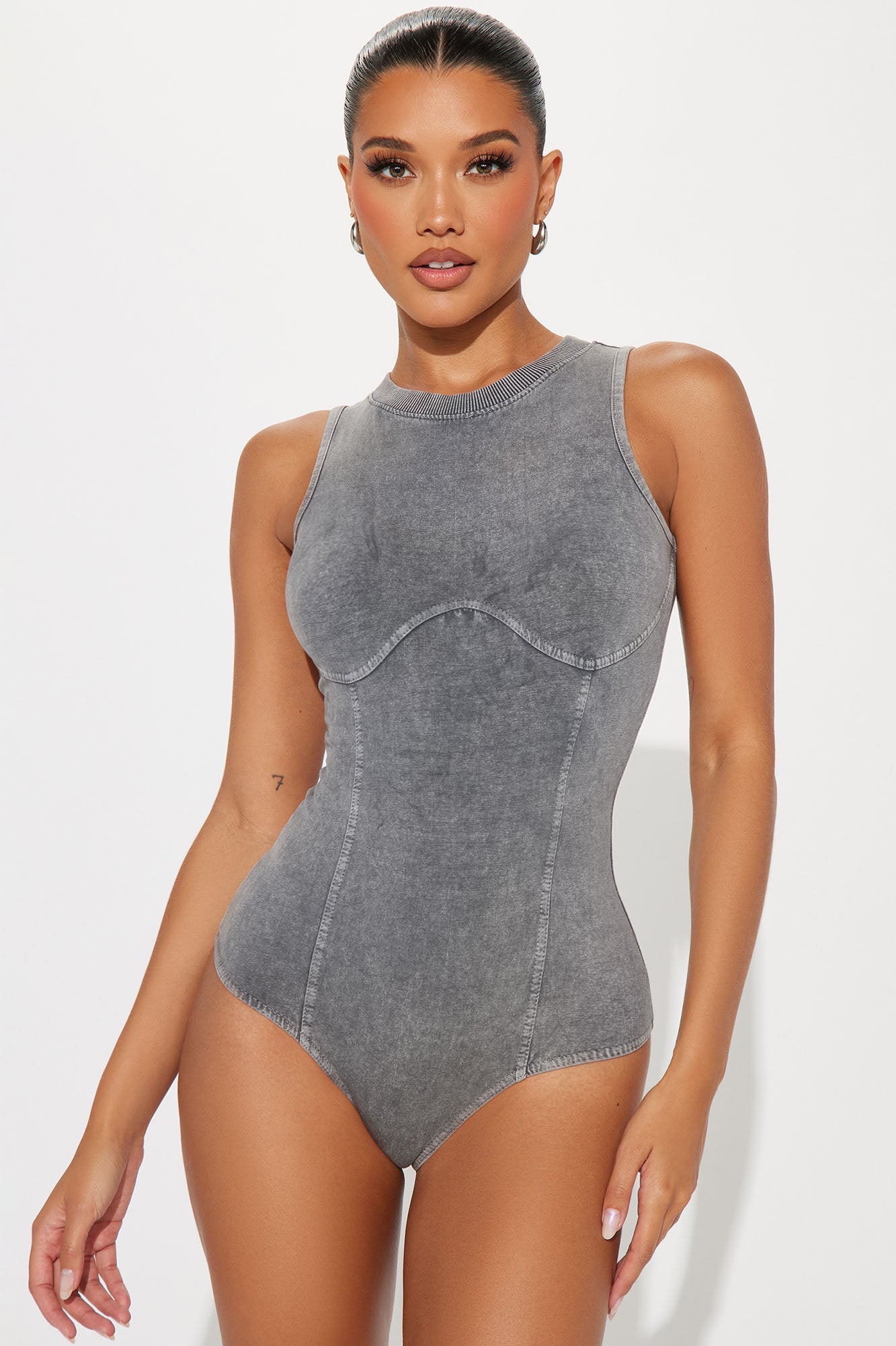 Santana Washed Bodysuit - Charcoal