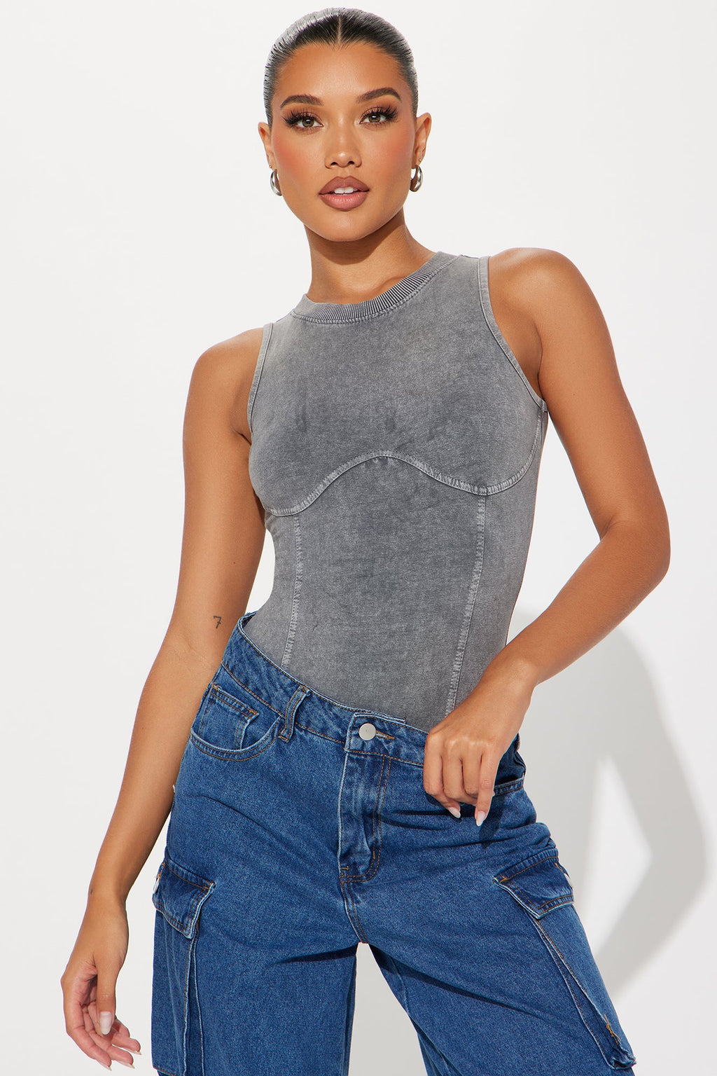Santana Washed Bodysuit - Charcoal