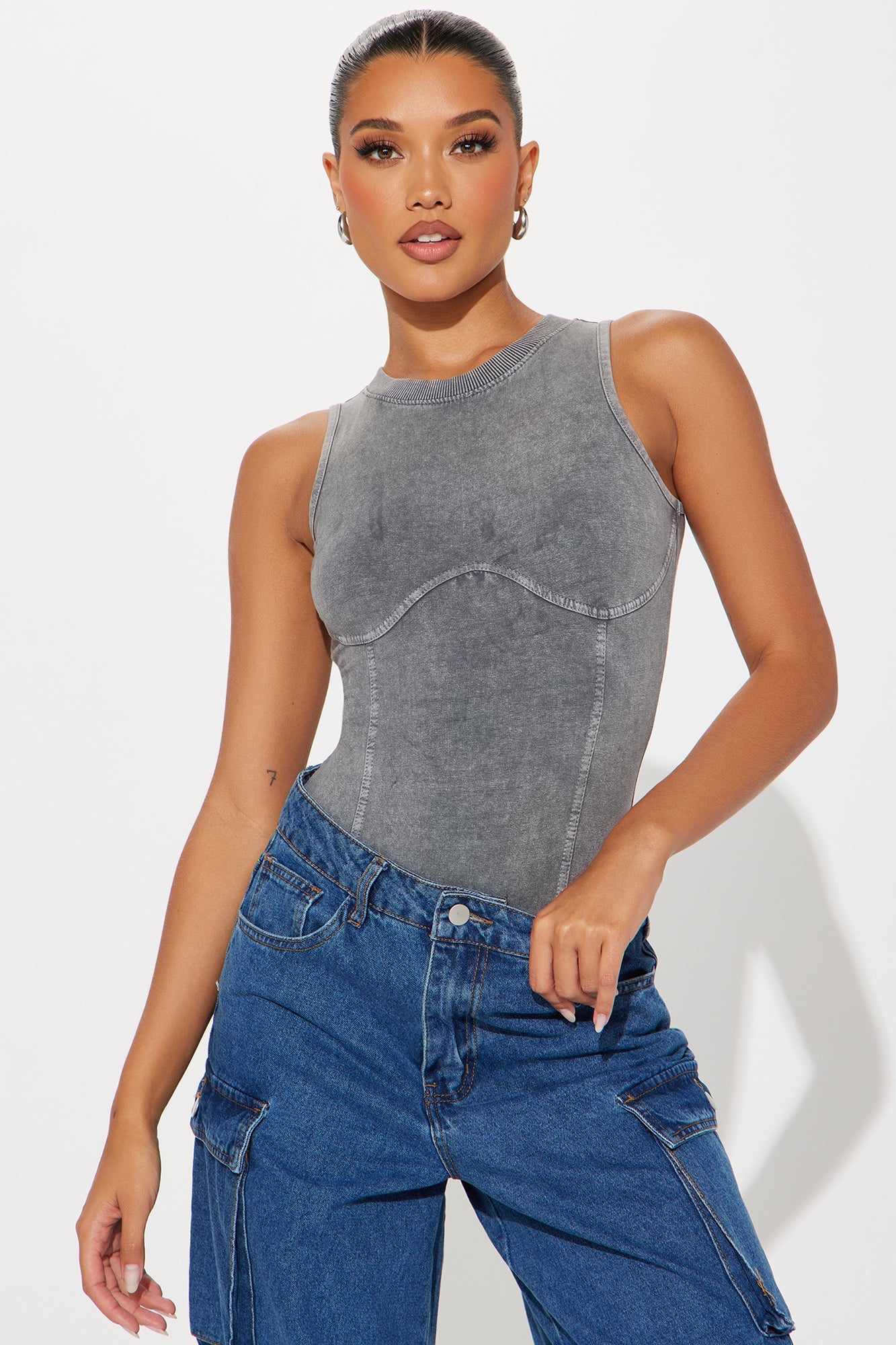Santana Washed Bodysuit - Charcoal