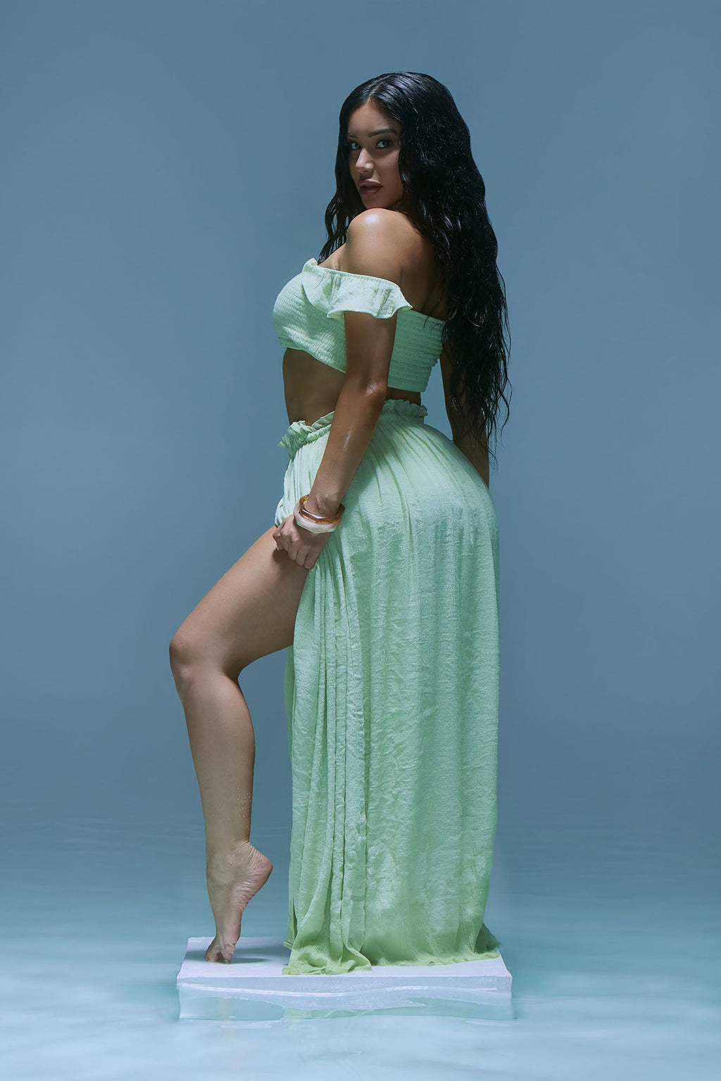 Nicholle Gauze Skirt Set - Sage