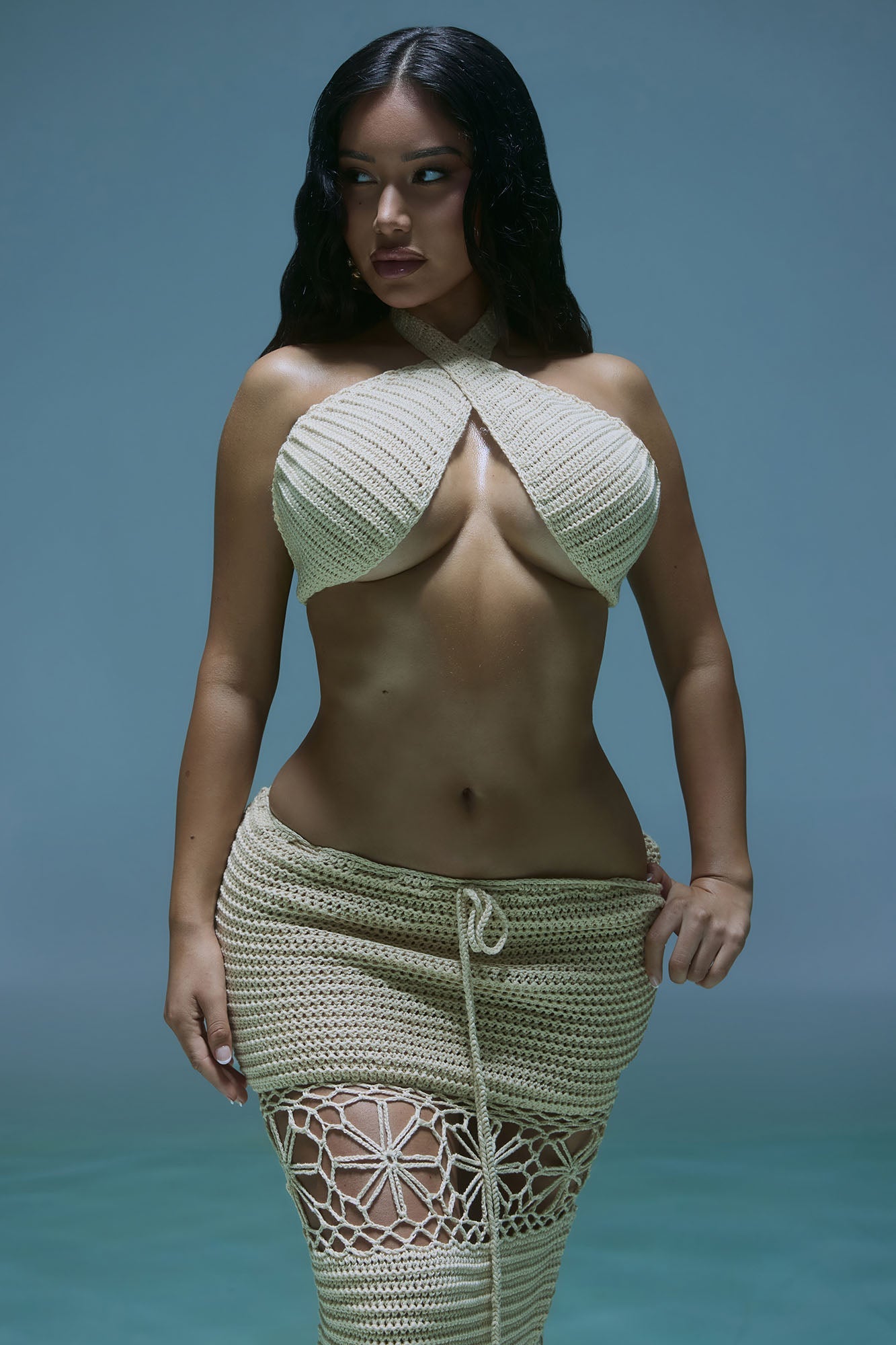 Palm Beach Crochet Skirt Set - Taupe