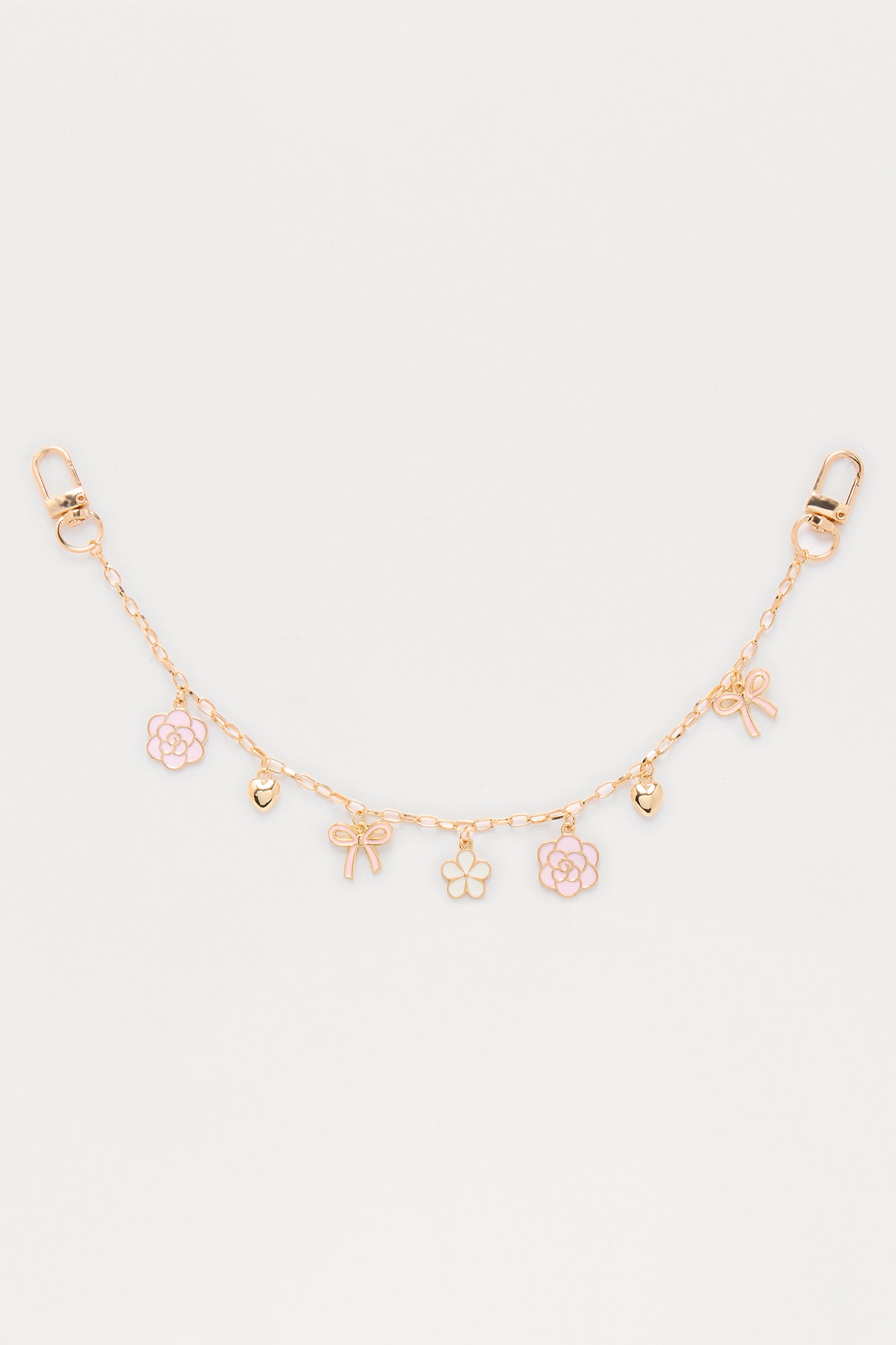 Floral And Feminine Hearts And Bow Handbag Chain - Gold/Pink
