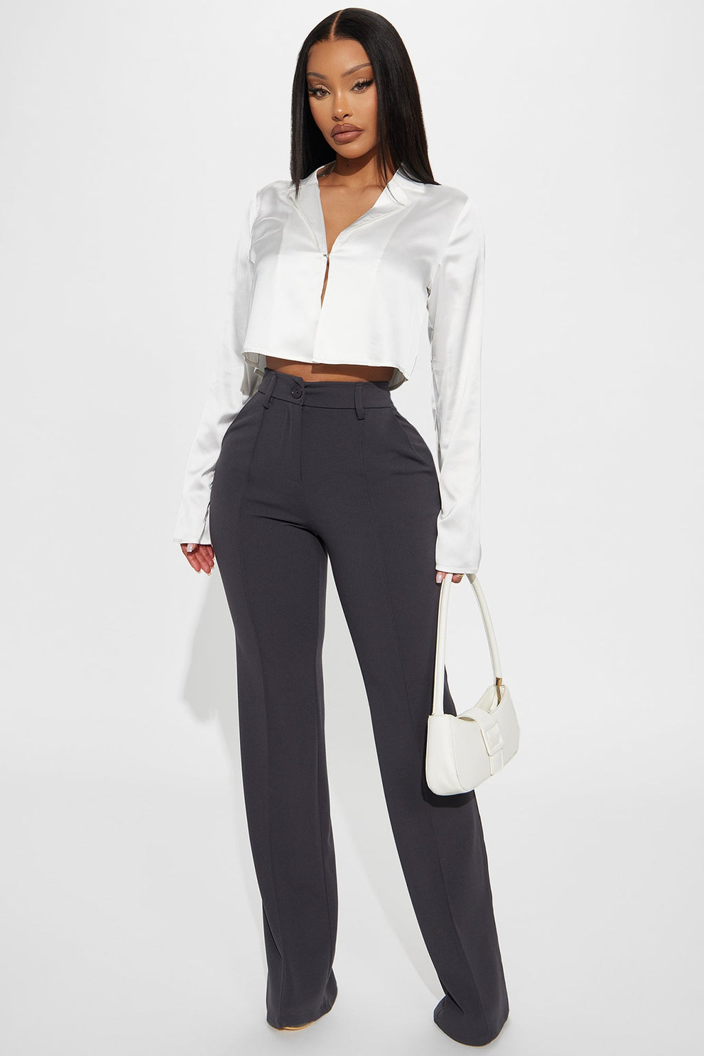 Heidi Wide Leg Trouser Pant - Charcoal