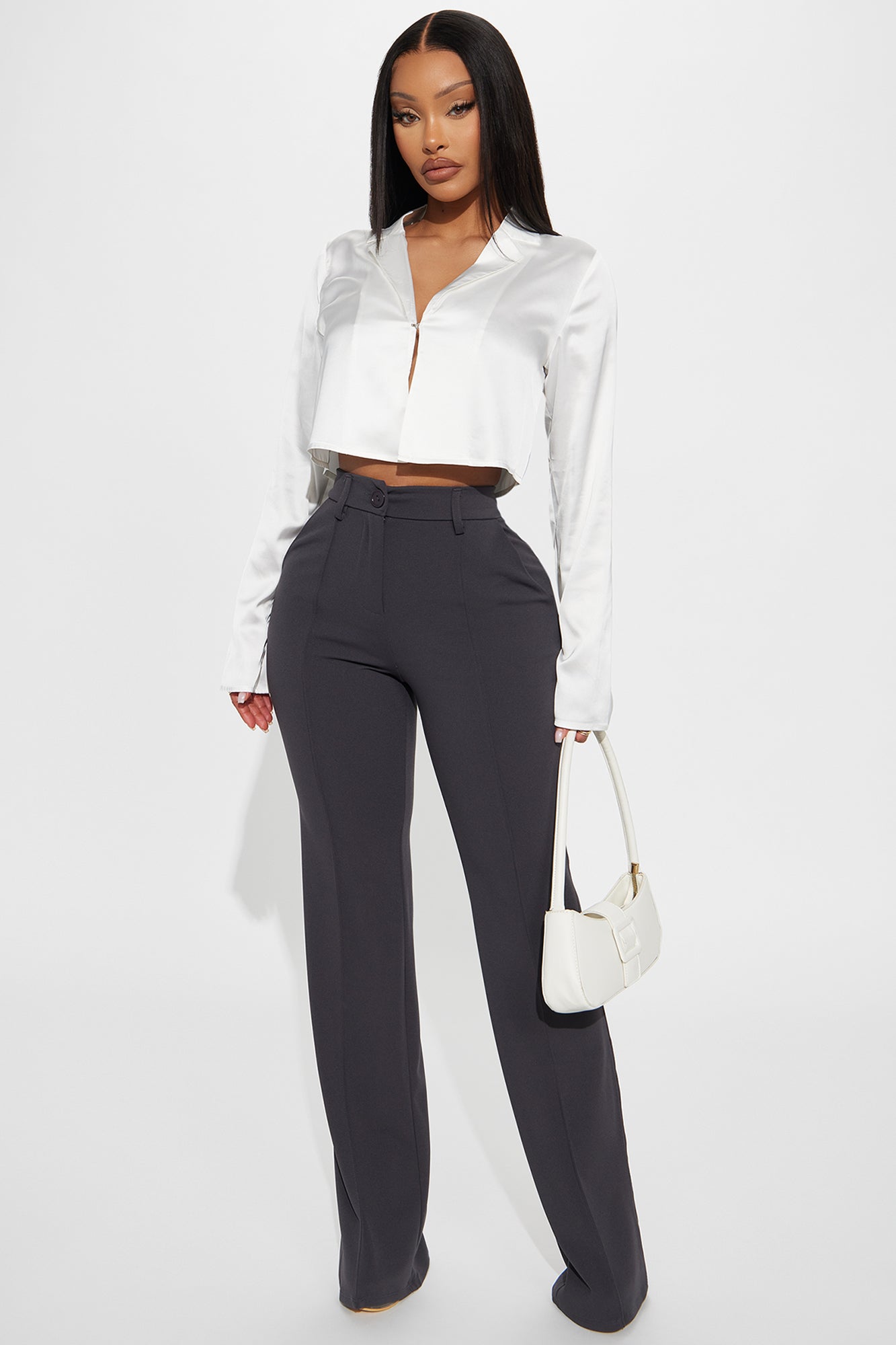 Heidi Wide Leg Trouser Pant - Charcoal