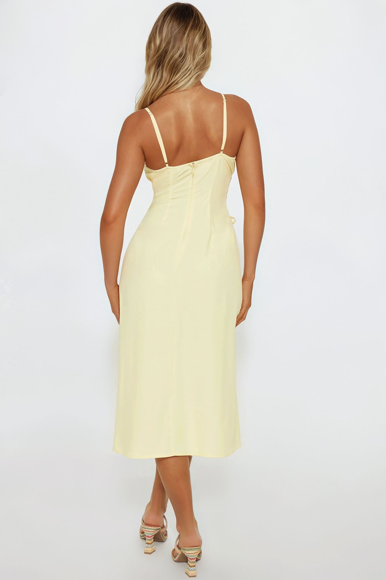 Kaliah Lace Up Midi Dress - Yellow
