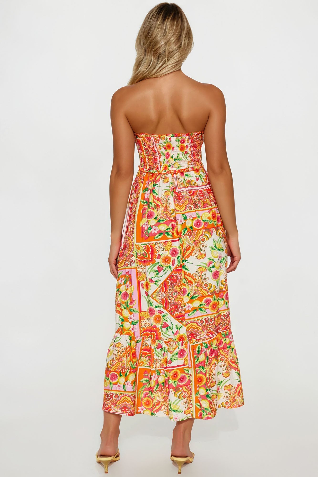 Fresh Belini Strapless Midi Dress - Orange/combo