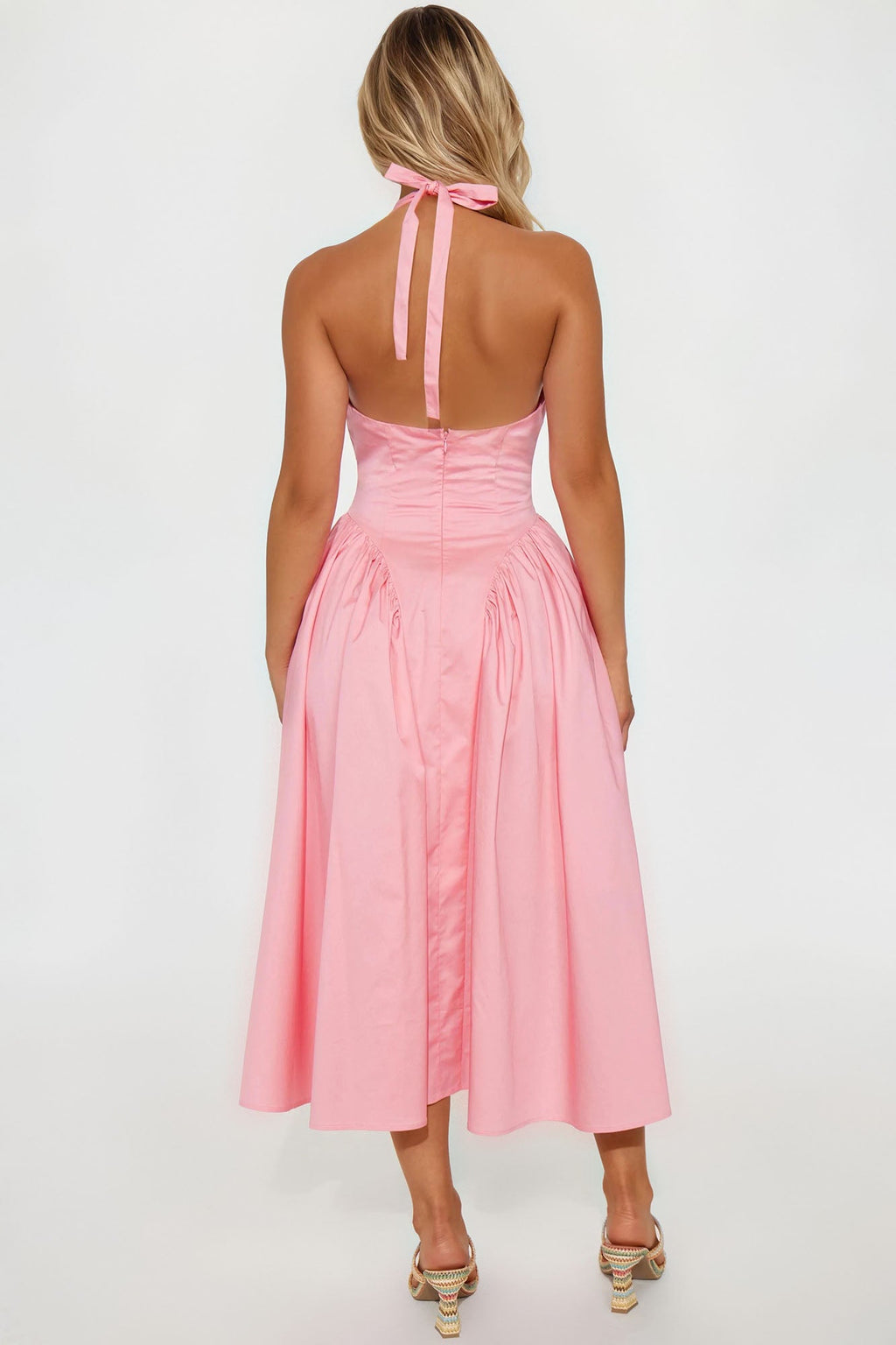 Mara Corset Halter Midi Dress - Pink