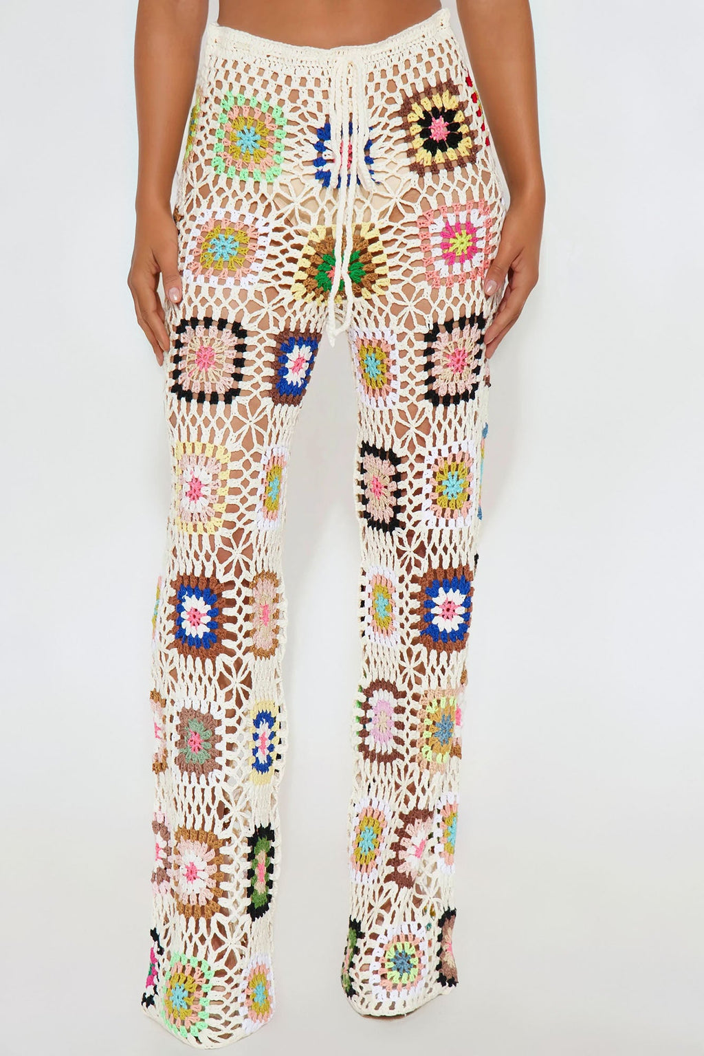 Thriving In The Sun Crochet Wide Leg Pant - Cream/combo