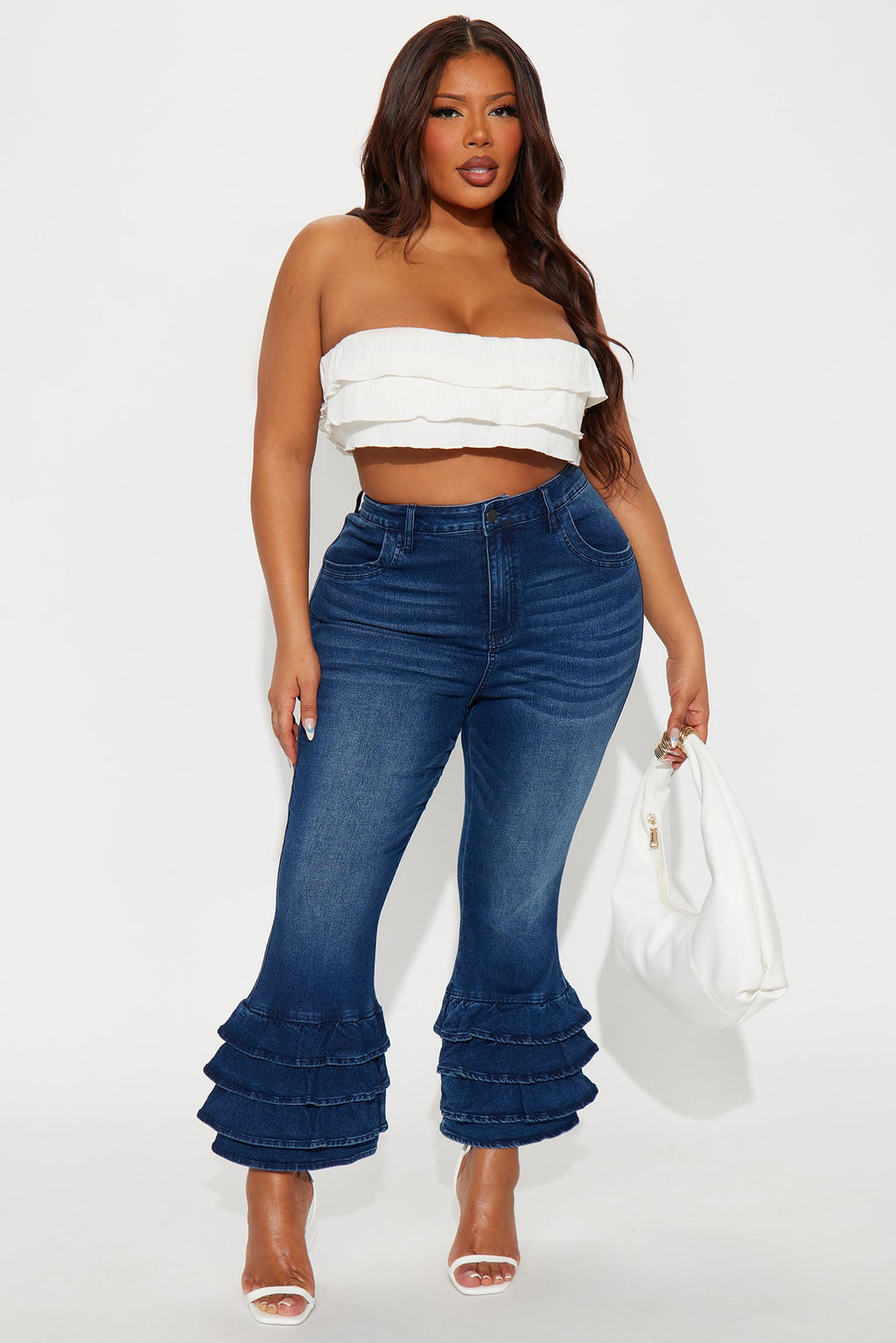 Gloria Ruffled Denim Capri Jeans - Dark Wash