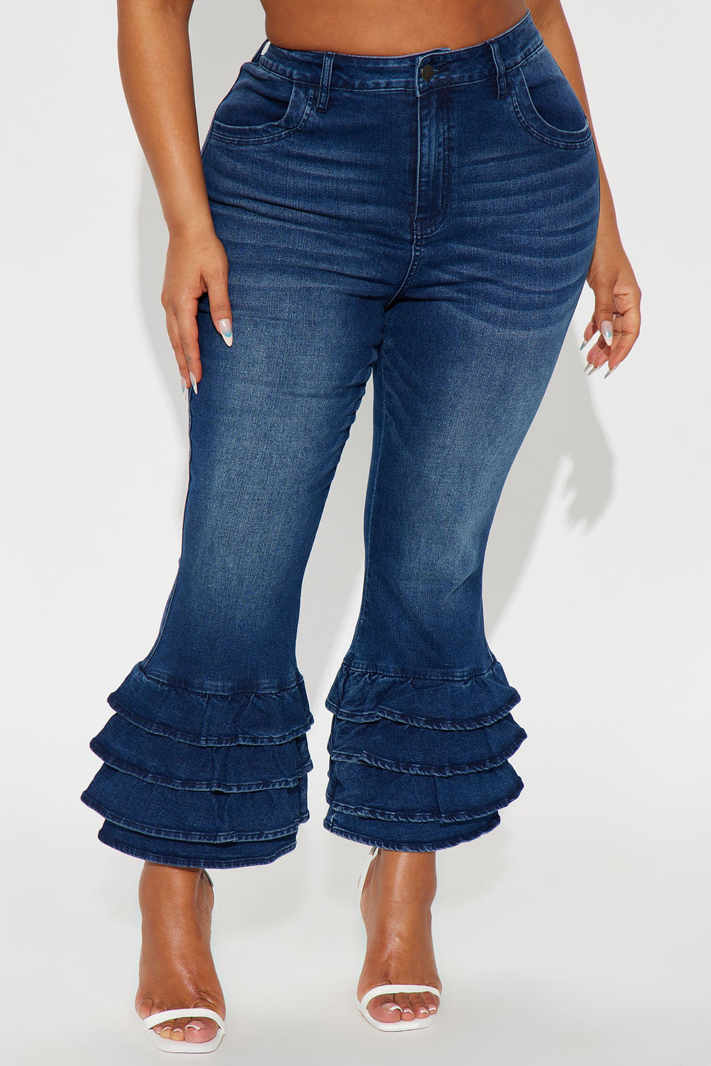 Gloria Ruffled Denim Capri Jeans - Dark Wash