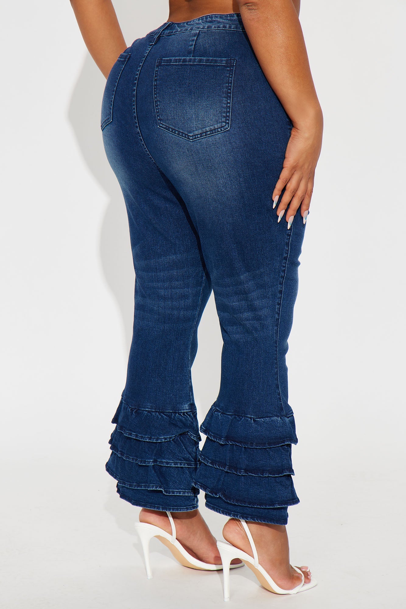 Gloria Ruffled Denim Capri Jeans - Dark Wash