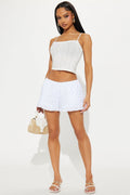 Senna Embroidered Floral Ruffle Hem Short - Ivory